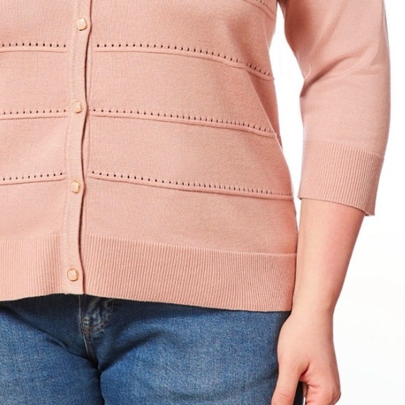 Melissa Paige Pointelle Knit Button-Front Cardigan - 1X - Picture 5 of 6